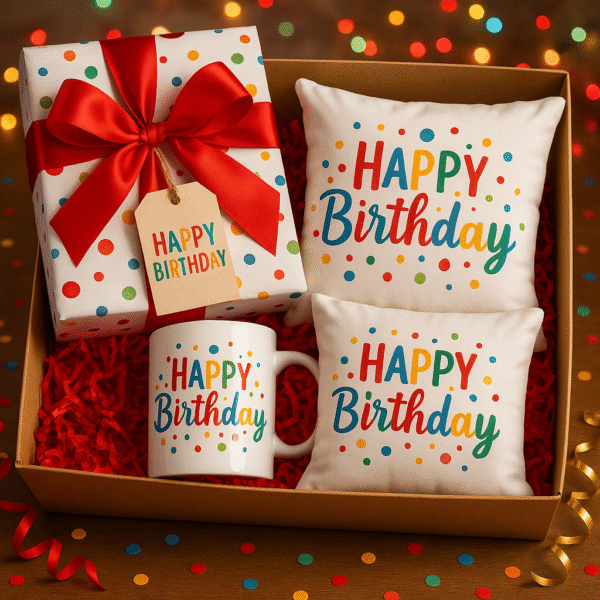 Birthday Combo Pack – Customized Mugs, T-Shirts & Cushion in Premium Gift Box - Image 3
