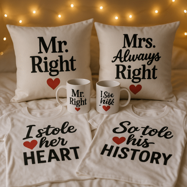 Couple Anniversary Premium Combo – 2 Mugs, 2 T-Shirts & 2 Cushions in Gift Packaging - Image 4