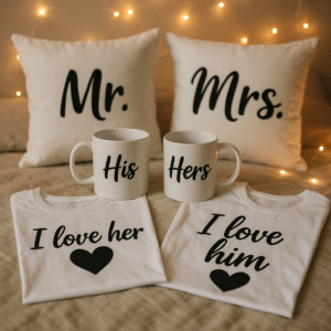 Couple Anniversary Premium Combo – 2 Mugs, 2 T-Shirts & 2 Cushions in Gift Packaging