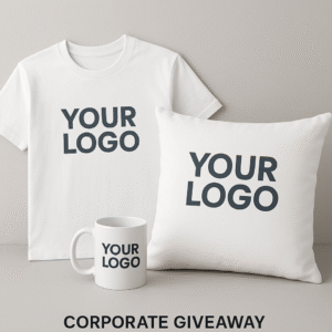 Corporate Giveaway Pack – Customized Mug, T-Shirt & Cushion