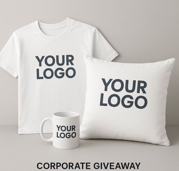 Corporate Giveaway Pack – Customized Mug, T-Shirt & Cushion